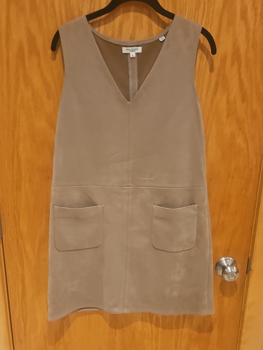 Max Studio Taupe Faux Suede Sleeveless V-Neck Shift Dress